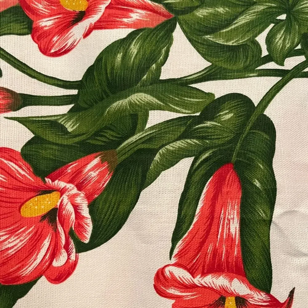 Italian Cotton Pink Hibiscus Green Leaf Tablecloth